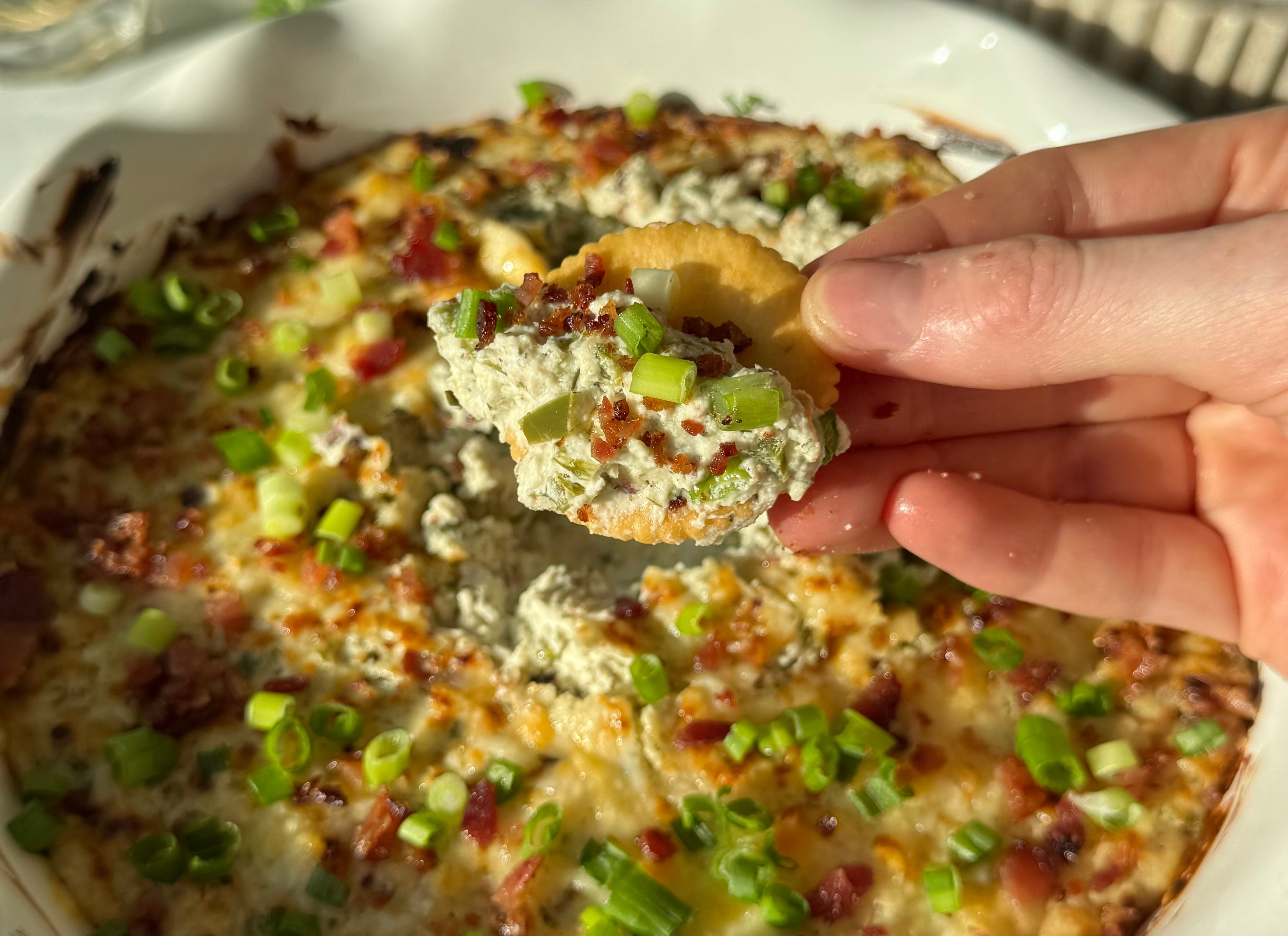 Ranch Jalapeño Popper Dip on a cracker