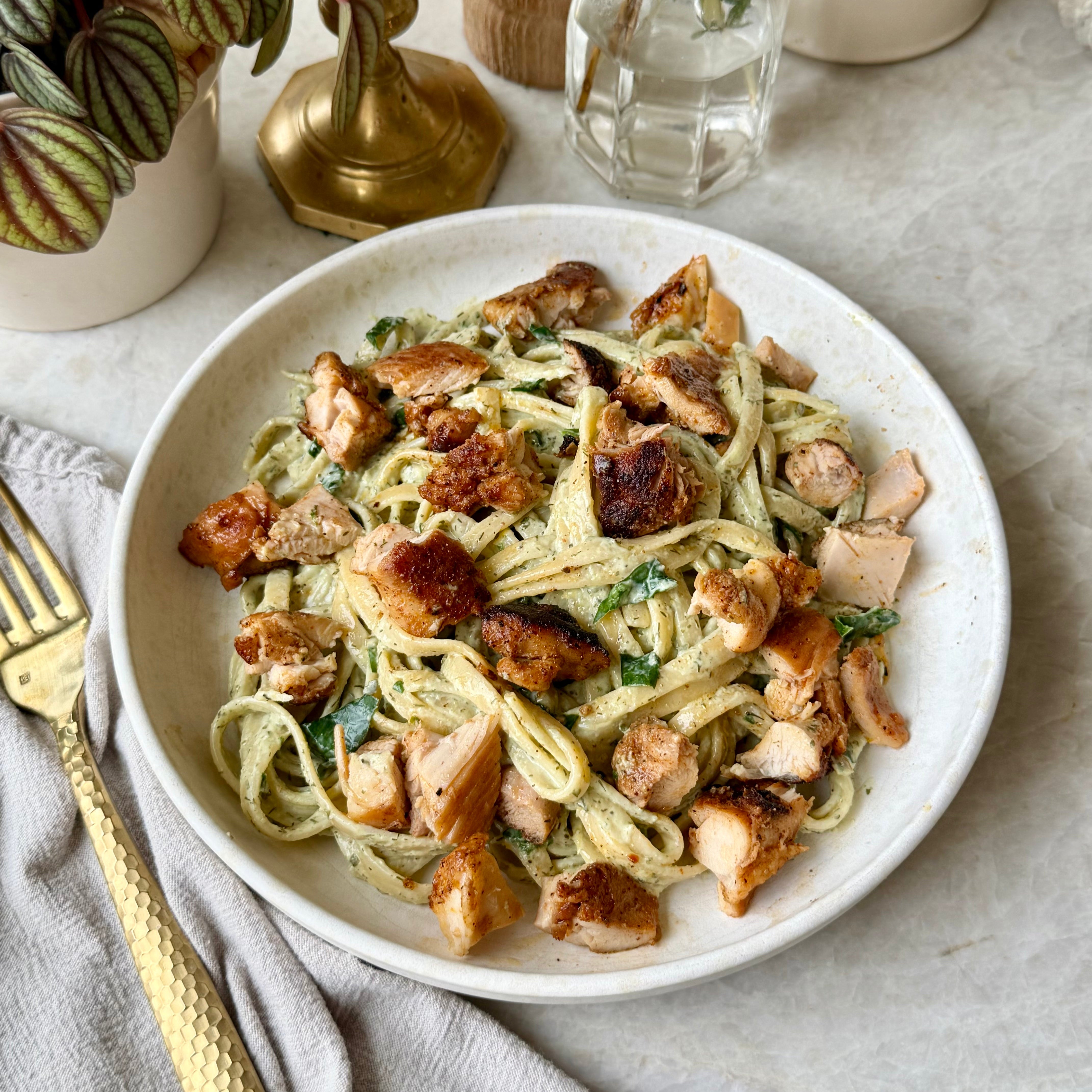 Creamy Ranch Pasta with Cajun Spiced Chicken Thighs
