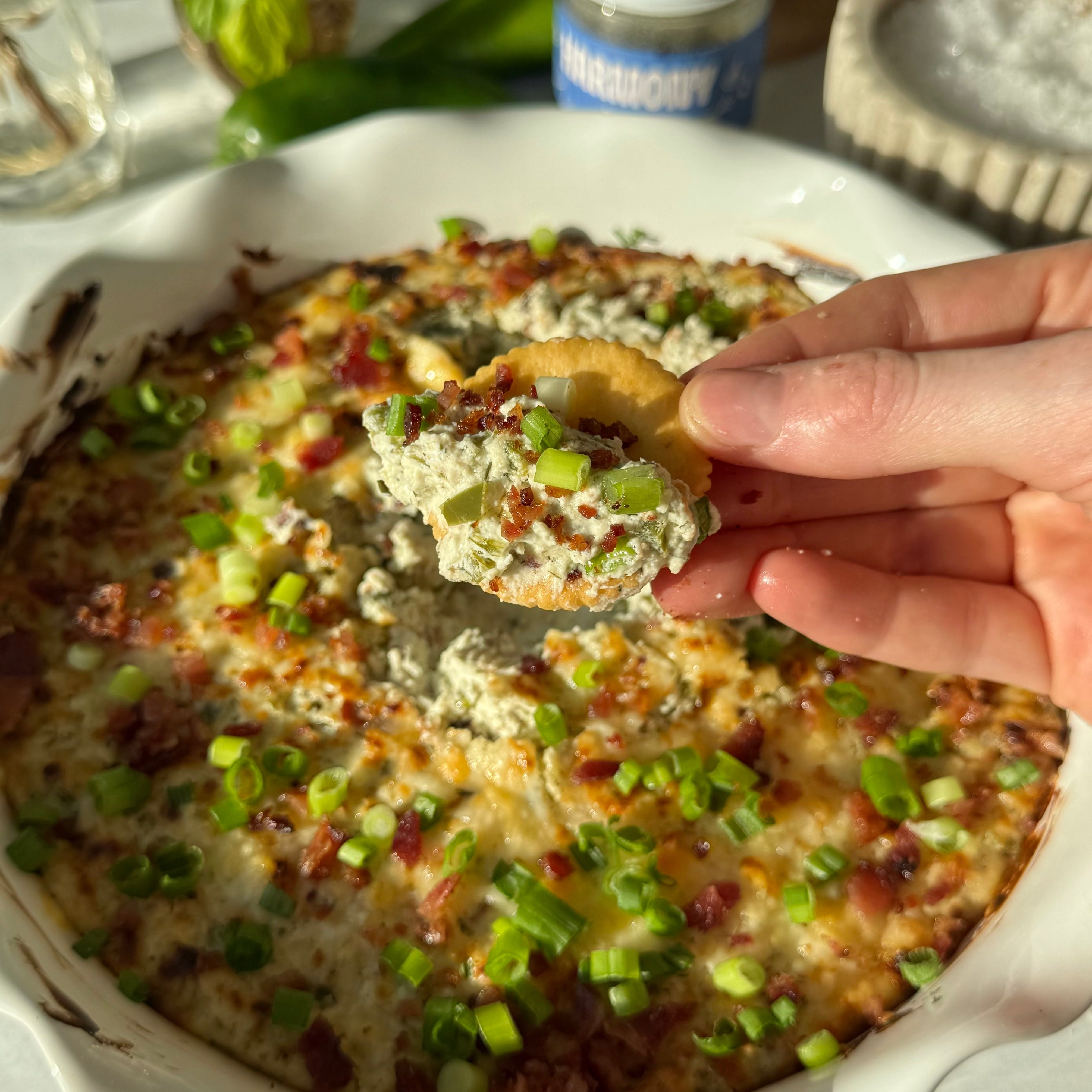 Ranch Jalapeño Popper Dip on a cracker