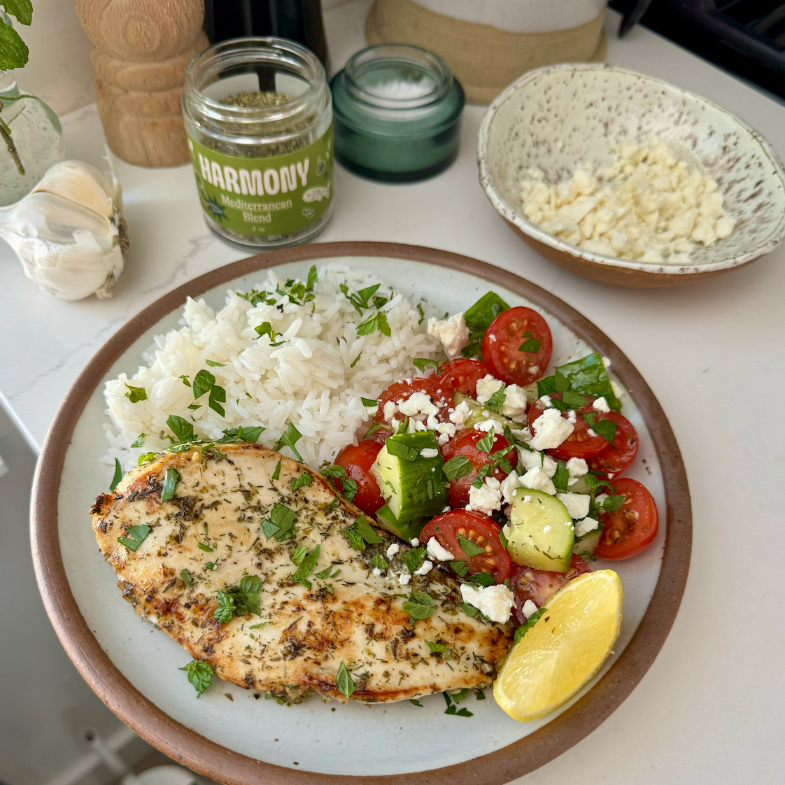 Mediterranean Seared Chicken with Chopped Greek Salad